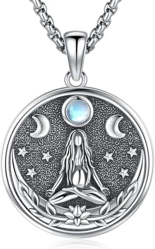 Miniatura 159 de Collar de pentagrama de plata de ley con triple luna, diosa celta, nudo celta, nudo de brujas, Ankh, sol y luna, Hécate, lilith, Santa Muerte