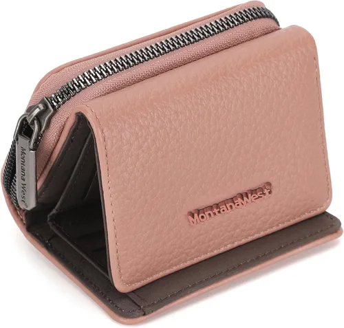Miniatura 11 de Montana West Billetera pequeña para mujer, de piel auténtica, triple pliegue, tarjetero Rfid con cremallera y bolsillo para monedas, Un negro, Casual