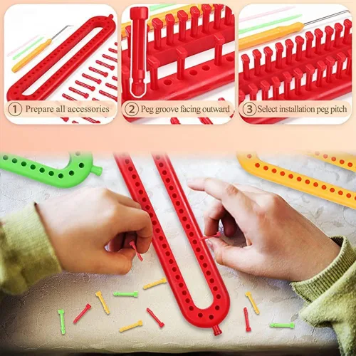 Miniatura 3 de Katech Juego de 3 telares de tejer rectangulares, pinzas densas, tejedor de telar de diferentes tamaños, juego de telares de tejido de plástico
