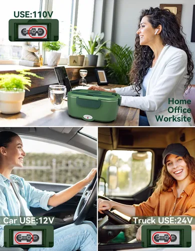 Miniatura 5 de Lonchera eléctrica para adultos, lonchera de 80 W con doble contenedor de acero inoxidable de 1.5 L, calentador de alimentos portátil con bolsa
