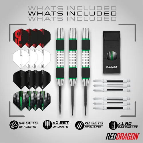 Miniatura 2 de RED DRAGON Axis Professional Darts Set - 85% Tungsten Darts with Flights, Shafts & Wallet, Soft Tip 18g and Steel Tip 24g - 28g Verde