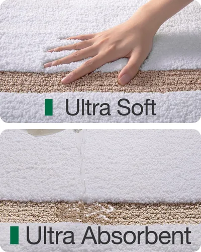Miniatura 4 de LUMI Alfombra de baño ovalada blanca, 24 x 44 pulgadas, antideslizante, lavable, alfombra de baño suave y absorbente con microfibra de secado rápido