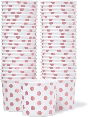 Miniatura 11 de MATICAN Vasos de papel para helado, paquete de 100 cuencos desechables de postre de 9 onzas para bebidas calientes y frías, 9 onzas, lunares