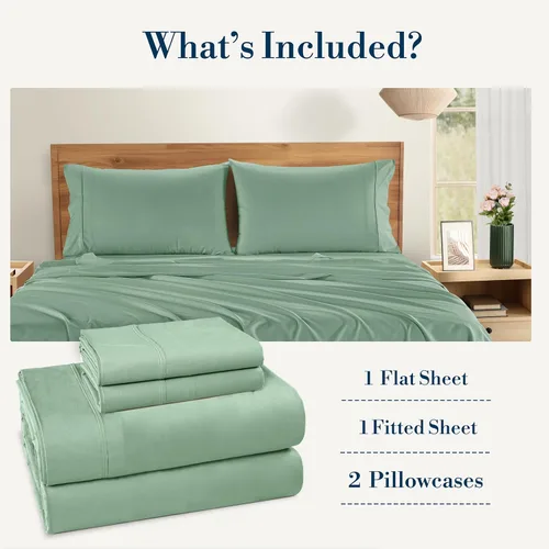 Miniatura 4 de Casa Platino Sábanas de cama individual XL, sábanas de 100 % algodón con 2 fundas de almohada, tejido percal crujiente y sensación acogedora, verde
