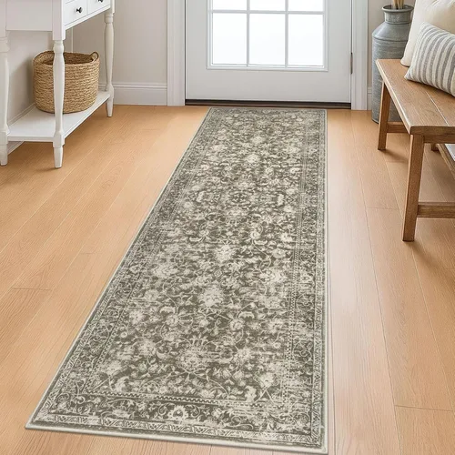 Miniatura 52 de KILOCOCO Alfombra lavable de 2 x 3 para entrada, estampado floral vintage, suave, antideslizante, azul, alfombras de cocina, tapete