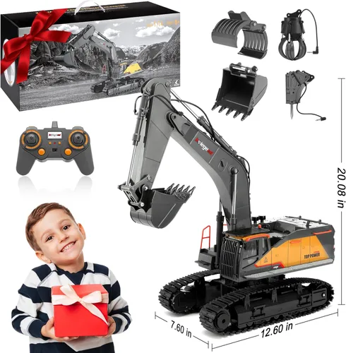 Miniatura 8 de kolegend 1:14 Excavadora RC 25 canales 4 en 1 juguetes de construcción, vehículos de control remoto, tractor, caja de arena, juguetes excavadora