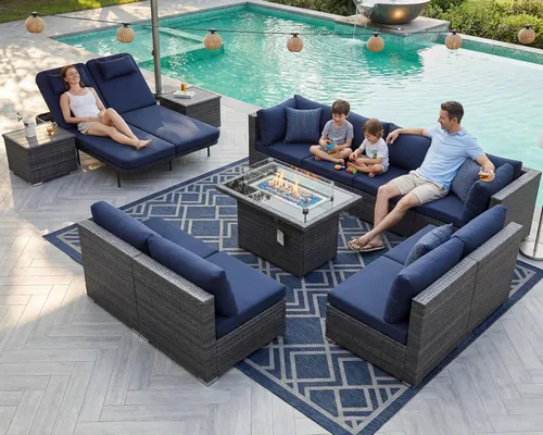 Miniatura 58 de NICESOUL Juego de muebles de patio para exteriores de 7 piezas con mesa para hoguera, gas natural y propano convertible, respaldo alto de 29.3