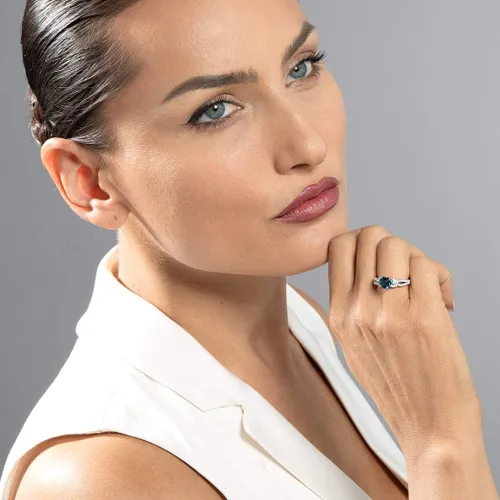 Miniatura 2 de PEORA Anillo de plata de ley 925 con forma de corazón y alma gemela para mujer, varias piedras preciosas, tamaños 5 a 9