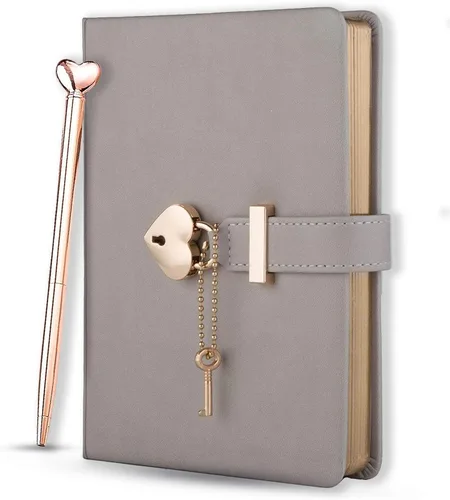 Miniatura 10 de Diario con cerradura en forma de corazón con llave, cubierta de cuero PU, organizador personal, cuaderno secreto para niñas y mujeres, tamaño B6