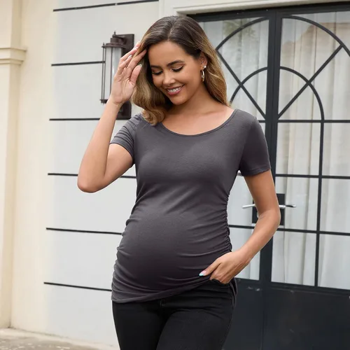 Miniatura 243 de GINKANA Blusas de maternidad de manga corta, diseño floral, fruncido, casual, para mamá, para embarazo