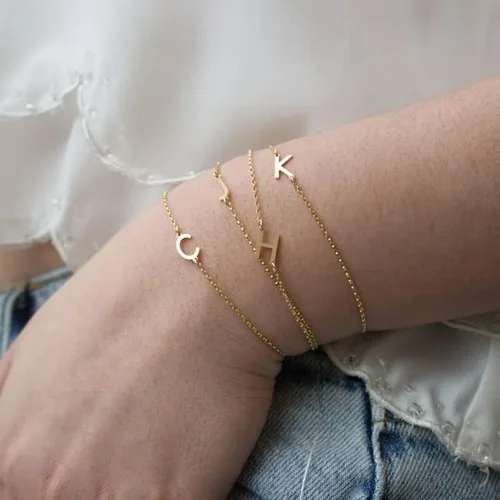 Miniatura 5 de LOYJOY - Pulseras con iniciales para mujer, pulsera con letras doradas, cadena dorada, pulsera con dije inicial de letras, joyería de moda chapada