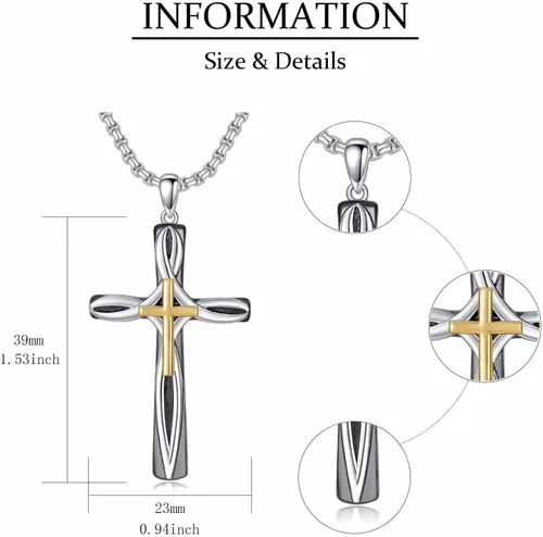 Miniatura 2 de Collar de cruz para hombres y mujeres, plata de ley 925 celta, crucifijo, clavogancho de pez, colgante de cruz con cadena de acero inoxidable