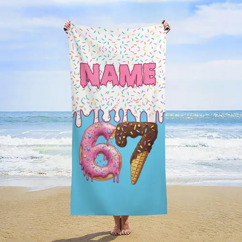 Toalla de playa de béisbol personalizada con nombre, divertidas toallas de playa personalizadas de 67 memes para niños, toallas número seis siete,