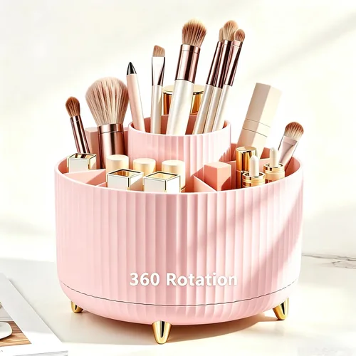 Miniatura 15 de Organizador de brochas de maquillaje giratorio de 360 grados, diseño desmontable, 5 ranuras, para cosméticos y lápices, organizador para escritorio