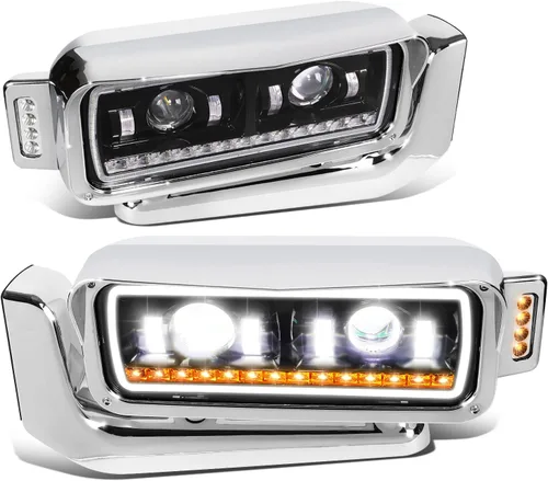 Miniatura 9 de DNA MOTORING HL-HAY-033-BK Par de faros delanteros LED con anillo de halo tipo U y reflector, ángulo amplio, compatible con Peterbilt 359