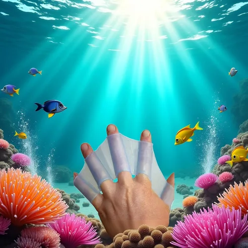 Miniatura 4 de Aletas de silicona para equipo de natación, aletas de malla de mano, guantes de entrenamiento, dedos de palma, aletas de palma, guantes