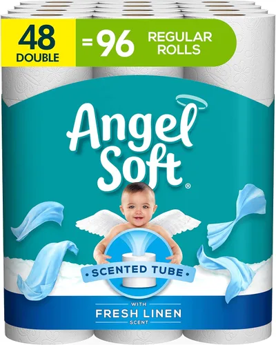 Papel higiénico Angel Soft® con tubo perfumado a lino fresco, 48 rollos dobles = 96 rollos regulares, papel higiénico de 2 capas para baño