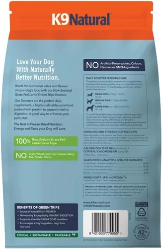 Miniatura 3 de K9 Natural Suplemento alimenticio liofilizado para perros sin granos, tripa verde de cordero, 7 onzas
