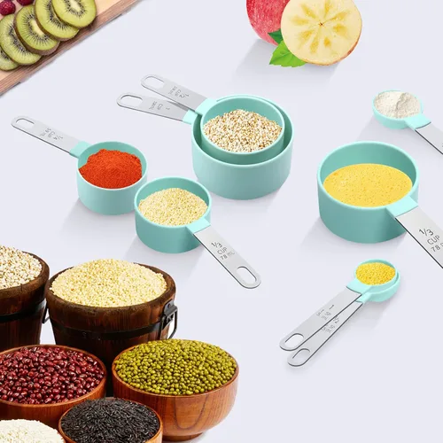 Miniatura 6 de Juego de Tazas Medidoras Juego de Cucharas Medidoras, Tazas Medidoras Anidables con Mango de Acero Inoxidable, Para Medir Ingredientes Secos y Verde