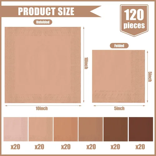 Miniatura 2 de 120 servilletas de papel de color bohemio de 2 capas, 6 colores terracota, servilletas de cóctel desechables en tono de piel de otoño, para otoño