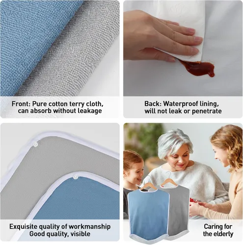 Miniatura 5 de Pozico Baberos para Adultos para Comer Mujeres/Hombres/Personas Mayores Lavables, Impermeables, Protectores de Ropa y Baberos para Adultos