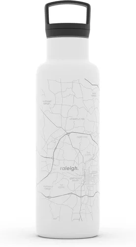 Miniatura 49 de Well Told Botella de agua aislada con mapa de Washington DC grabado, botella de acero inoxidable grabada (21 onzas, blanco) botella aislada de mapa