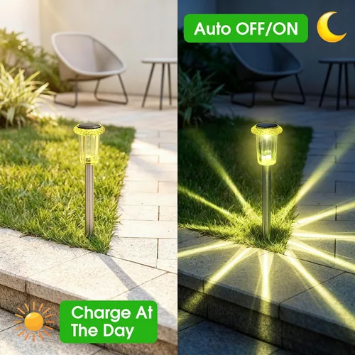 Miniatura 4 de Eyrosa Luces solares para exteriores, patrón de explosión de estrellas, paquete de 10 unidades de carcasa amarilla limón de alta visibilidad, luces