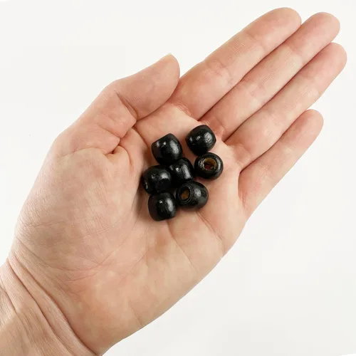 Miniatura 2 de 500 cuentas negras de madera de agujero grande para manualidades y macramé de 0.472 in x 0.433 in, cuentas de pelo con agujero grande de 0.157 in