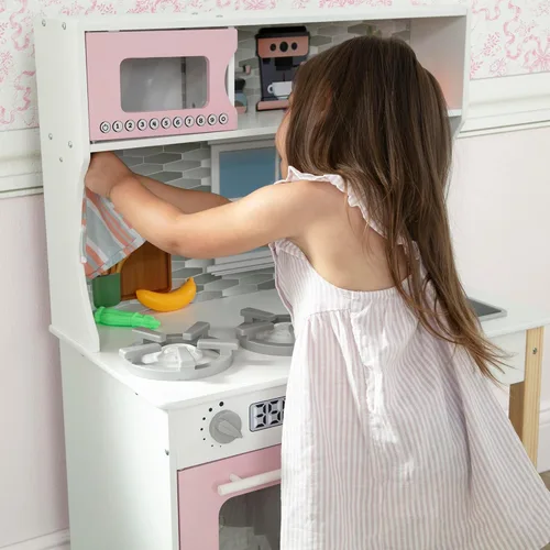 Miniatura 11 de Delta Children Tiny Chef Play Kitchen - Juego de cocina de juguete con perillas realistas que giran/hacen clic, horno, fregadero, microondas y 15