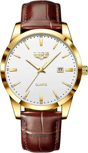 Miniatura 9 de LIGE Relojes para hombre impermeable analógico vestido vintage cronógrafo analógico casual cuero acero inoxidable movimiento de cuarzo único retro