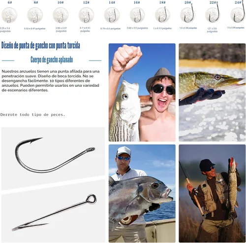 Miniatura 5 de Anzuelos de Pesca de Acero al Carbono 500 Piezas/90 Piezas, Surtido de Anzuelos Circulares para Agua Salada, Agua Dulce y Pesca en Hielo, Anzuelos