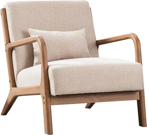 Miniatura 8 de ANJ ANJHOME Silla moderna de mediados de siglo, estilo Accent, con asiento de tela cómoda para sala de estar con estructura de madera maciza, sillón
