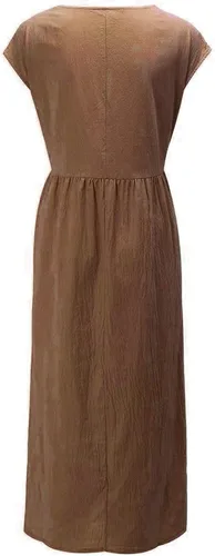 Miniatura 5 de Akivide Vestido de lino y algodón para mujer, para verano, playa, casual, holgado, sin mangas, cuello redondo, holgado, con bolsillos