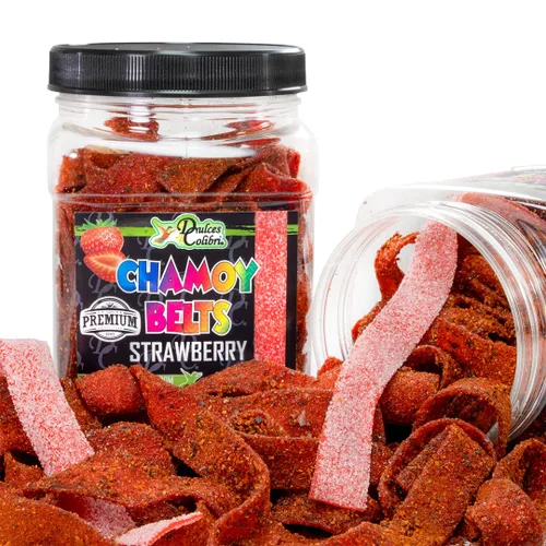 Dulces Colibri - Cinturones Chamoy de fresa prémium | Gomitas secas recubiertas de chamoy | Sin desorden | Hecho a mano por encargo | Sabor duradero