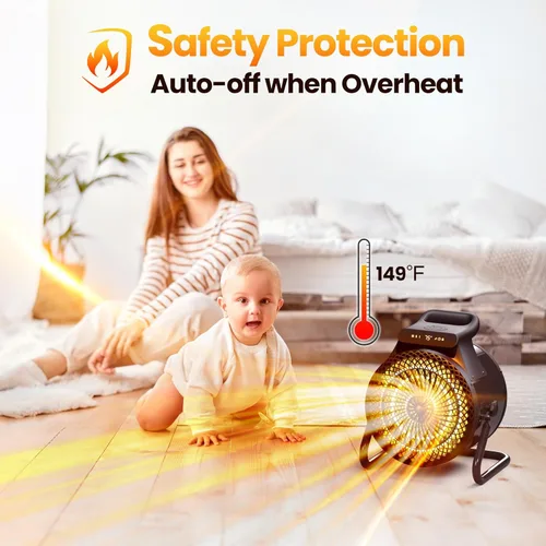 Miniatura 7 de Calentador de espacio para uso en interiores con control remoto, calentador portátil de 1500 W con termostato pantalla digital, protección contra