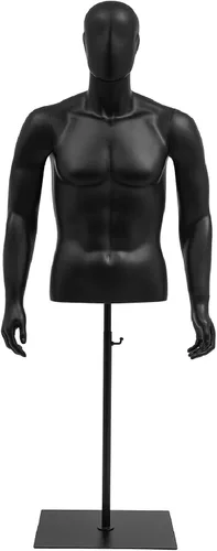Vestido masculino con forma de maniquí de medio cuerpo, 51-79 pulgadas de altura ajustable con soporte, brazos desmontables de costura modelo Negro