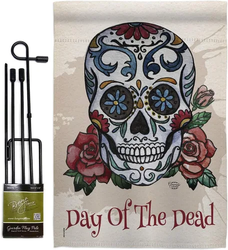 Miniatura 4 de Bandera de arpillera para jardín del Día de los Muertos, fiesta mexicana, otoño, pequeño regalo, decoración para patio, casa, de doble cara
