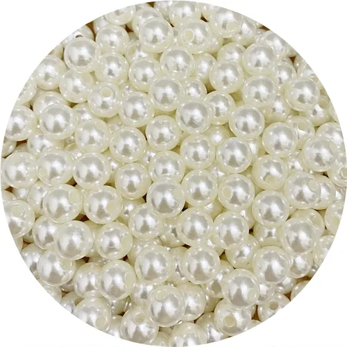 Miniatura 10 de 400 cuentas de perlas de satén de 0.315 pulgadas (0.315 in) redondas sueltas de plástico para hacer joyas, aretes, pulseras, collares, llaveros