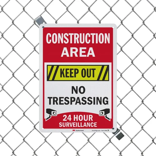 Miniatura 3 de SmartSign Letrero de "Área de construcción: Keep Out, No Trespassing, 24 Hour Surveillance" Aluminio reflectante de grado de ingeniero 3M de 10 x