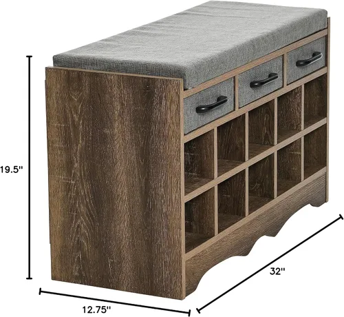 Miniatura 8 de Household Essentials Banco de zapatos de entrada con 10 cubículos, acabado de madera de fresno