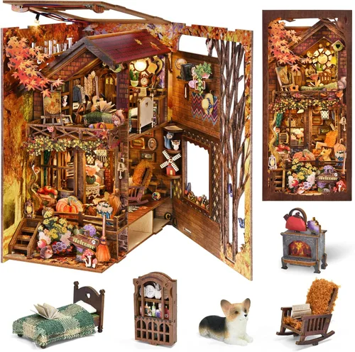 Miniatura 11 de TOYQI Kit de Rincón de Libros, Kits de Rincón de Libros para Adultos, Kit de Casa de Muñecas en Miniatura DIY Rompecabezas de Madera 3D Booknook