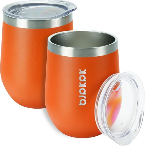 Miniatura 9 de BJPKPK 2 vasos de vino aislados de 12 onzas, tazas de café al vacío de doble pared de 12 onzas con tapa, vasos de vino de acero inoxidable A-verde