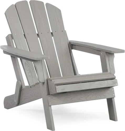 Mederra Oversized Wooden Folding Adirondack Chair with Pre-Assembled Backrest and Seat Board, Lounge Chair for Outdoor Patio Garden Lawn Backyard