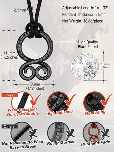 Miniatura 6 de FaithHeart - Collar de runa vikinga nórdica con cadenas ajustables de cueroacero inoxidable trenzadas para hombres y mujeres, regalo de joyería