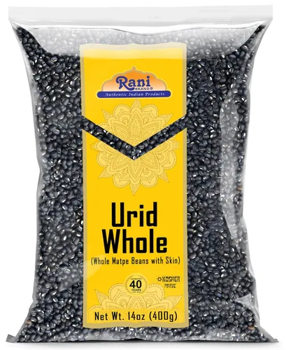 Miniatura 28 de Rani Organic Urid/Urad Entero Negro (frijoles mate con piel) Lentejas indias 32oz (2 libras) Tarro PET de 32.03 oz ~ Todo natural Vegano Apto