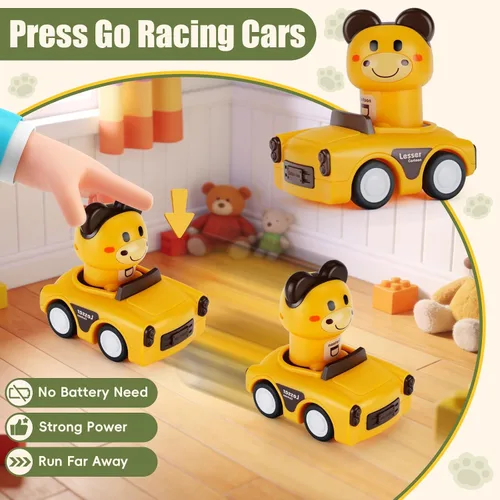 Miniatura 3 de Juguete de coche Press to Go para niños de 1 a 3 años, impulsado por fricción, no requiere pilas, sin BPA, fácil de limpiar, juguete para interiores