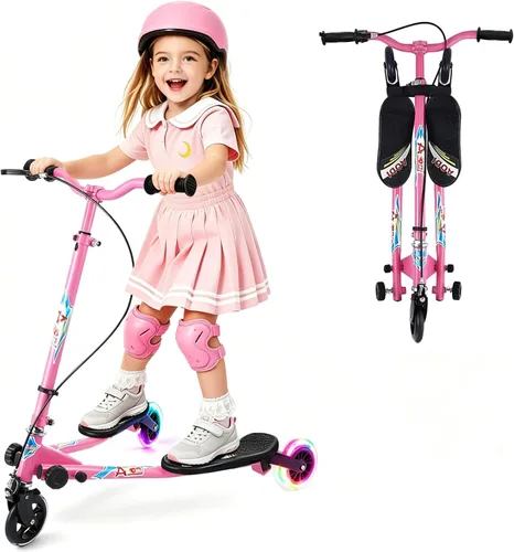 Miniatura 9 de Swing Scooter for Kids, 3 Wheels Foldable Wiggle Kick Scooter Push Drifting with 4 Adjustable Handlebar & 2 Rear LED Wheel for Boys and Girls Ages
