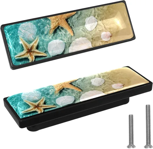 Miniatura 15 de LORVIES Paquete de 4 pomos decorativos de mármol de 3.6 pulgadas para gabinete, vidrio ABS largo rectangular negro, manijas de puerta de cajón