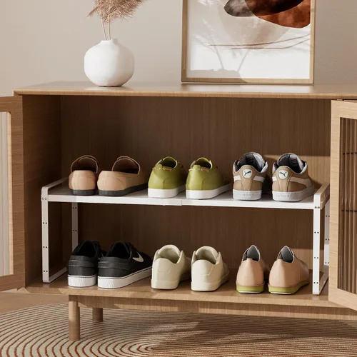 Miniatura 6 de SANNO Organizador de estantes de cocina expandibles, altura ajustable, gran apilable, armario de cocina, organizador de despensa y mostrador, Negro