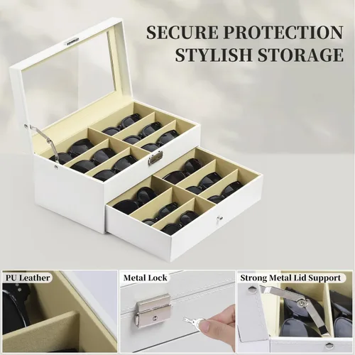 Miniatura 17 de AUTOARK AW-023 - Organizador de cuero para guardar lentes de sol, 12 piezas, color negro, AW-023